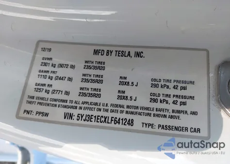 2020 Tesla Model 3 Performance Dual Motor All-Wheel Drive из США, поврежденный, VIN 5YJ3E1ECXLF641248
